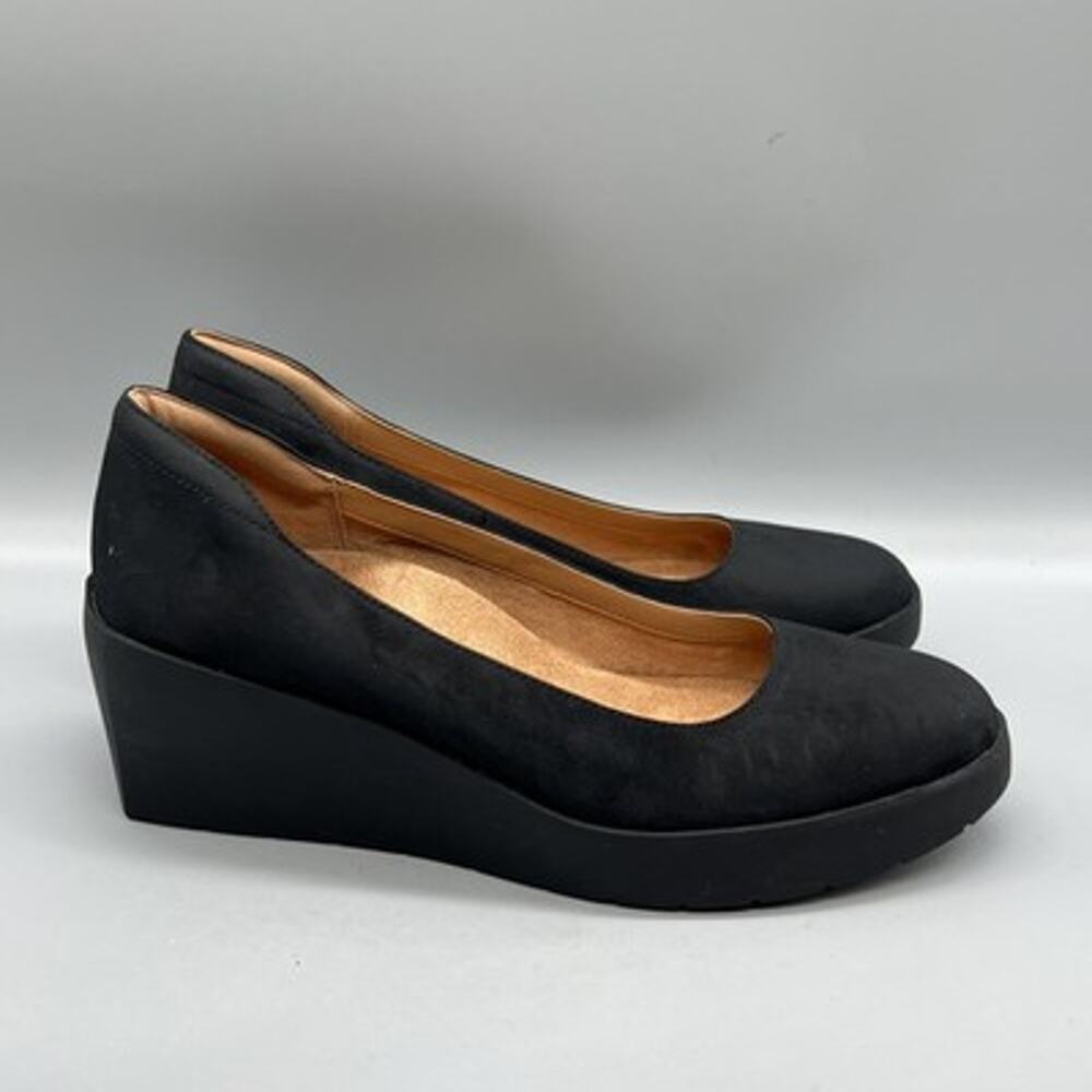 Vionic Shoes Womens 10 Black Suede Sereno Wedge Heel Pumps Round Toe Comfort